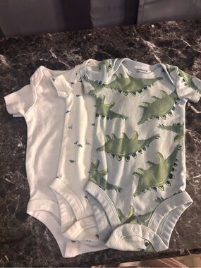 Carter's Light Blue and Green Dino Print One-Piece Bodysuit Set